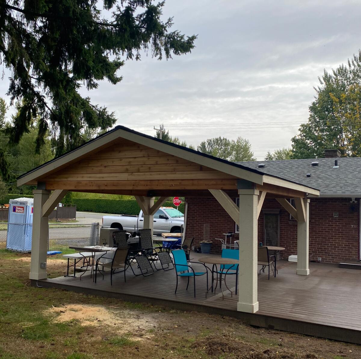 Custom patio cover with seating area
